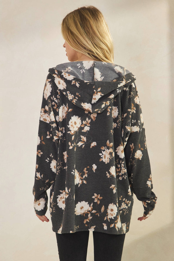 Ribbed Floral Top with hood