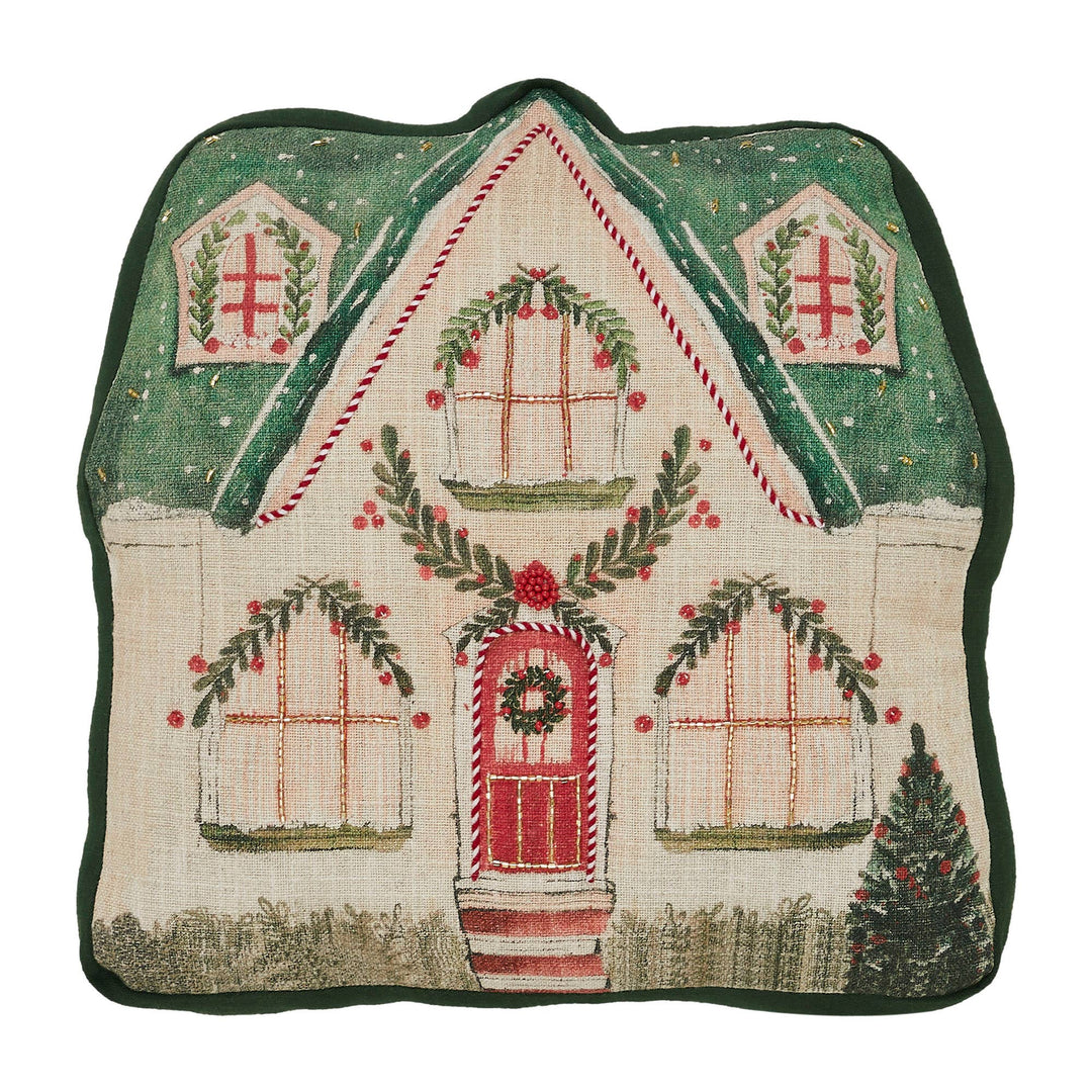 Christmas Cottage Pillow with Beads
