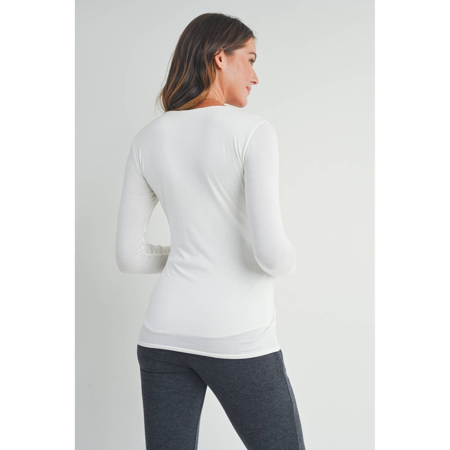 V-Neck Long Sleeve Maternity Fitted Modal Top