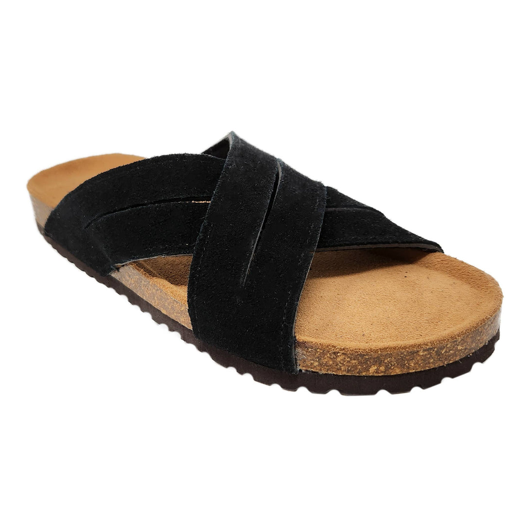 Womens criss cross leather footbed sandal