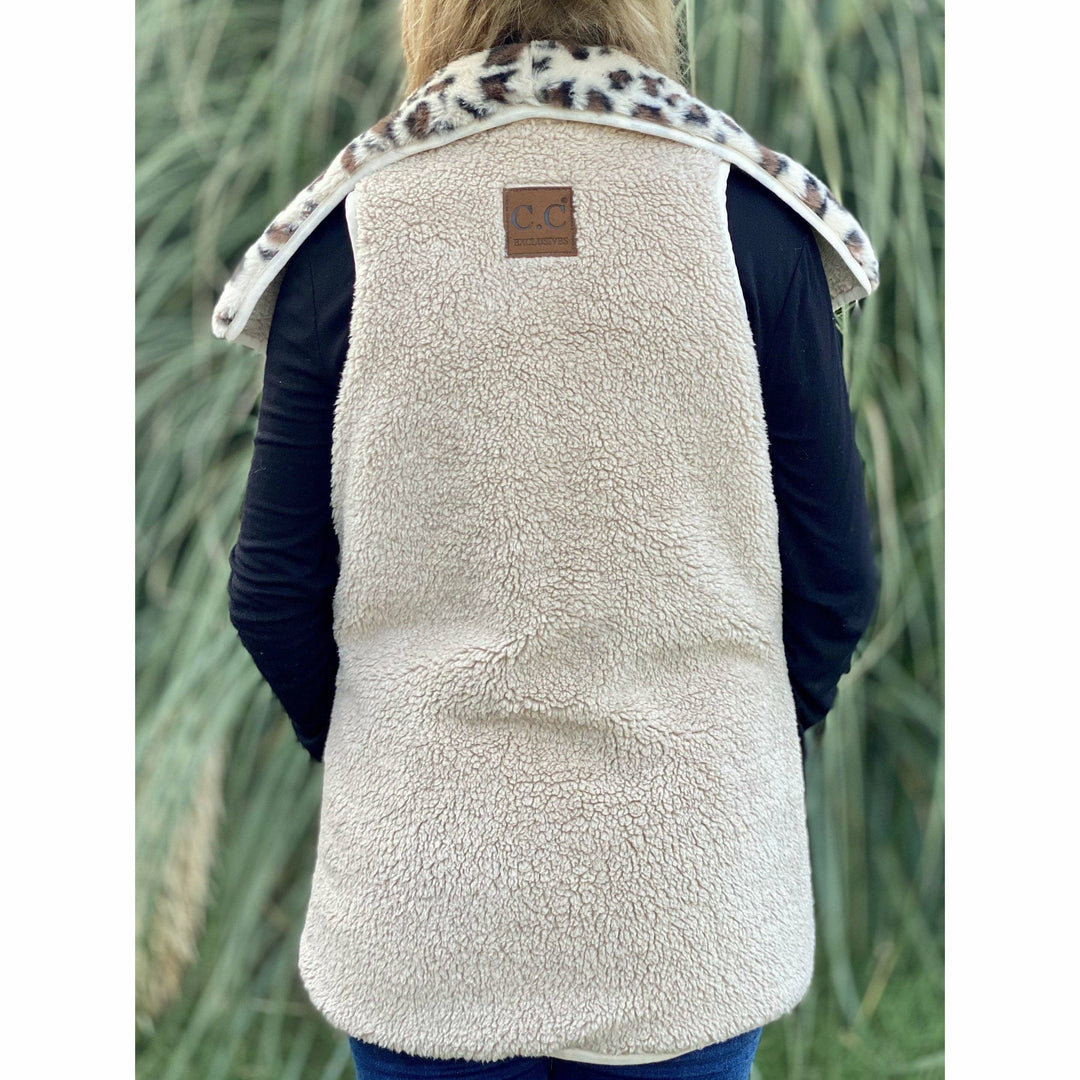 Reversible Leopard Print Sherpa/Faux Fur Vest