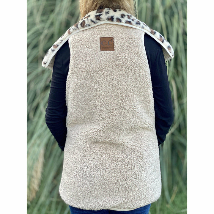 Reversible Leopard Print Sherpa/Faux Fur Vest