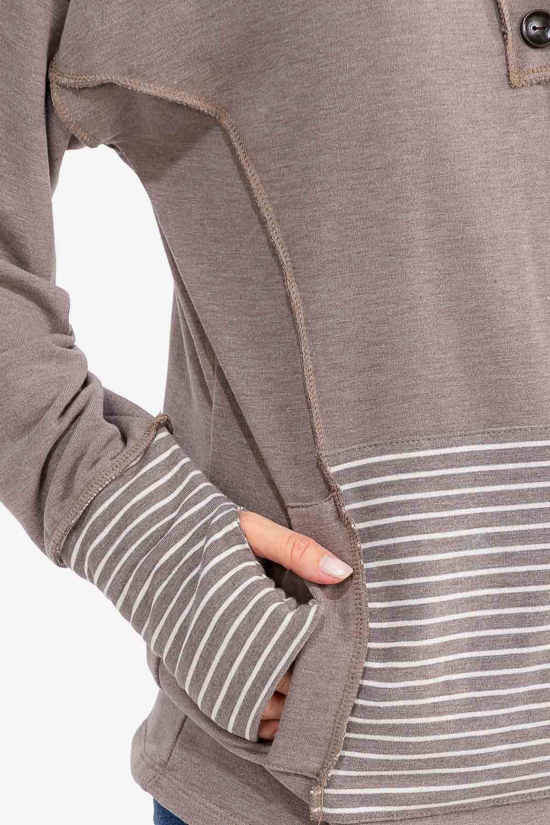Stripe Contrast Button Hoodie