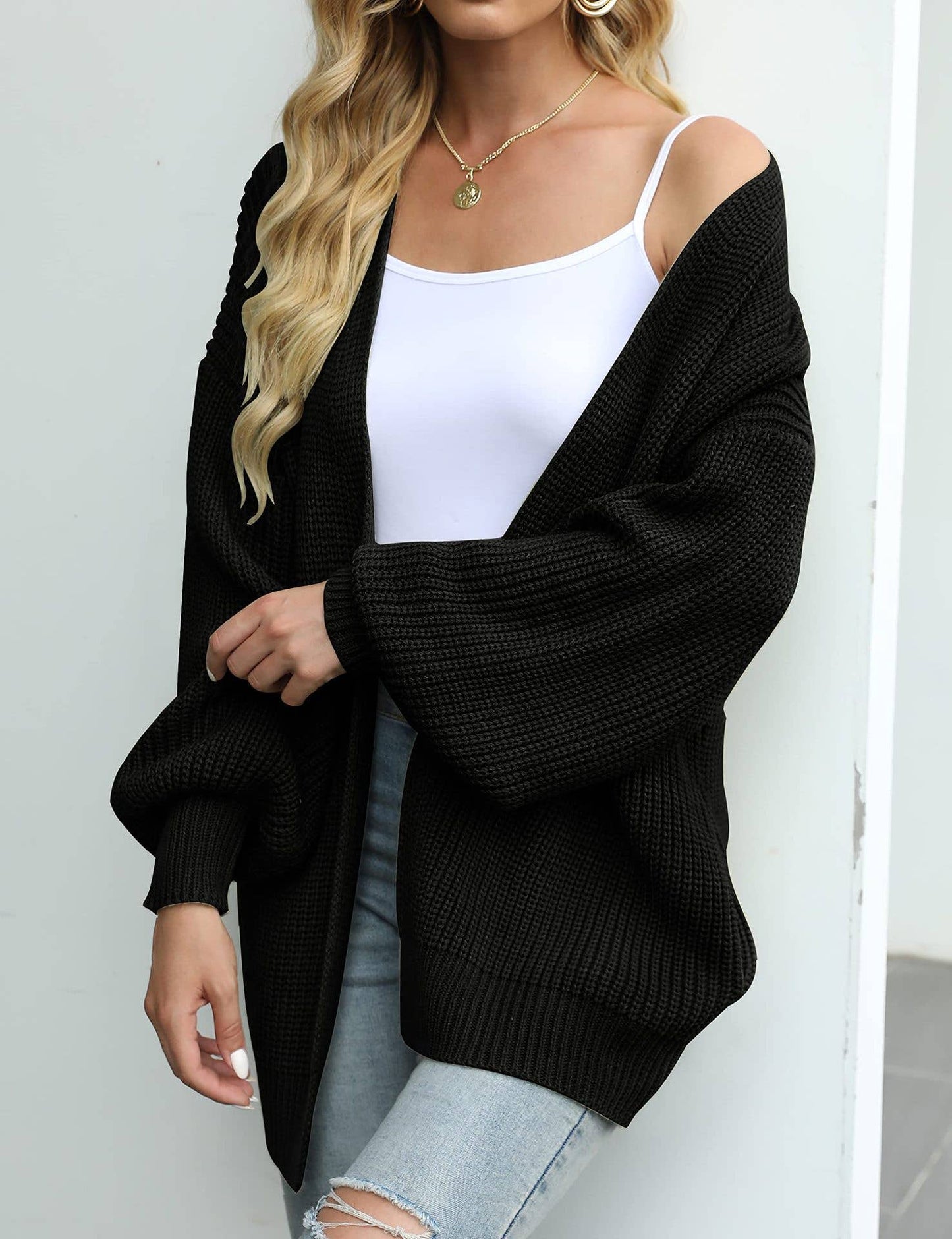 Balloon-Sleeved Chunky Needle Cardigan