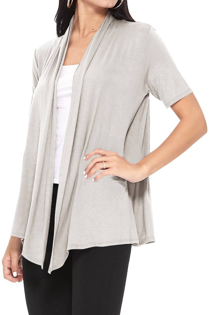 Women's Casual Short Sleeve Draped Open Front Solid Cardigan