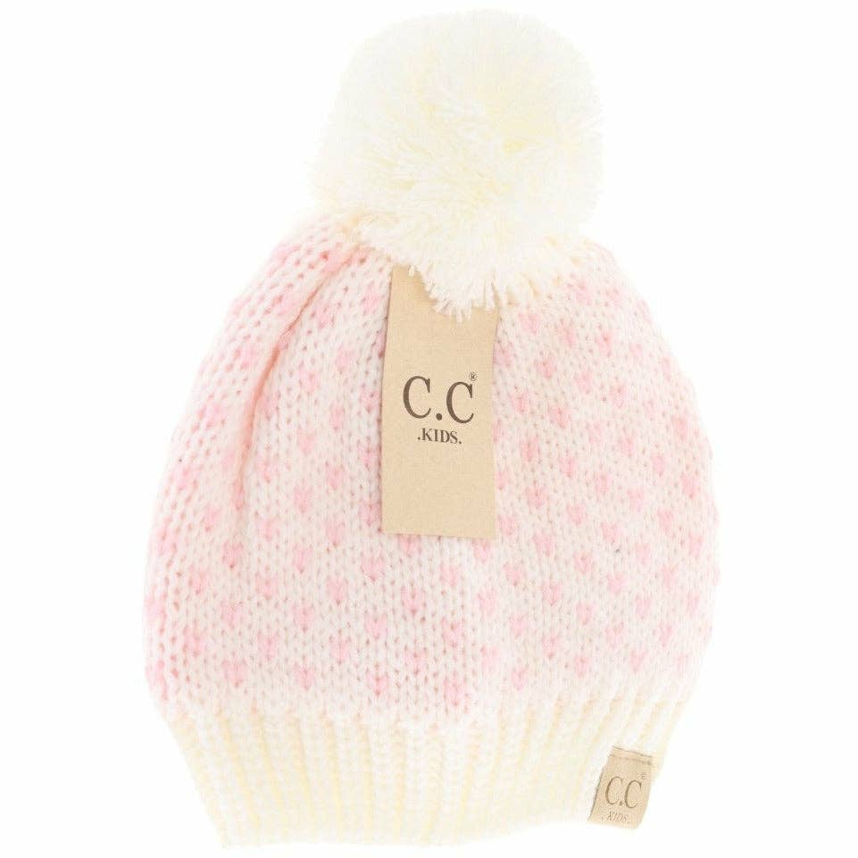 Kids Heart Knit Pom Beanie