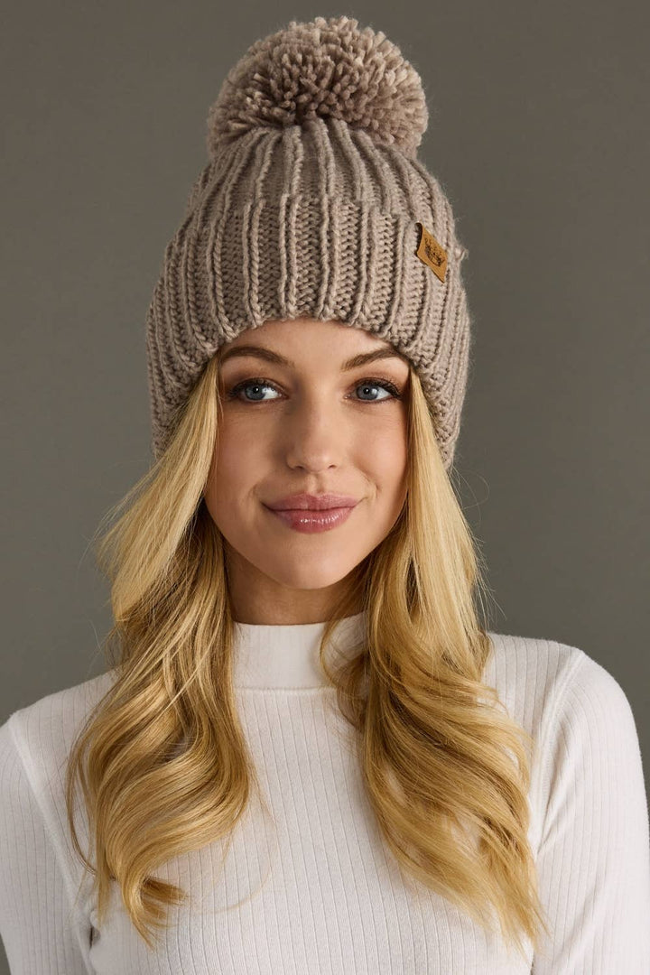 Taupe Knit Pom Hat