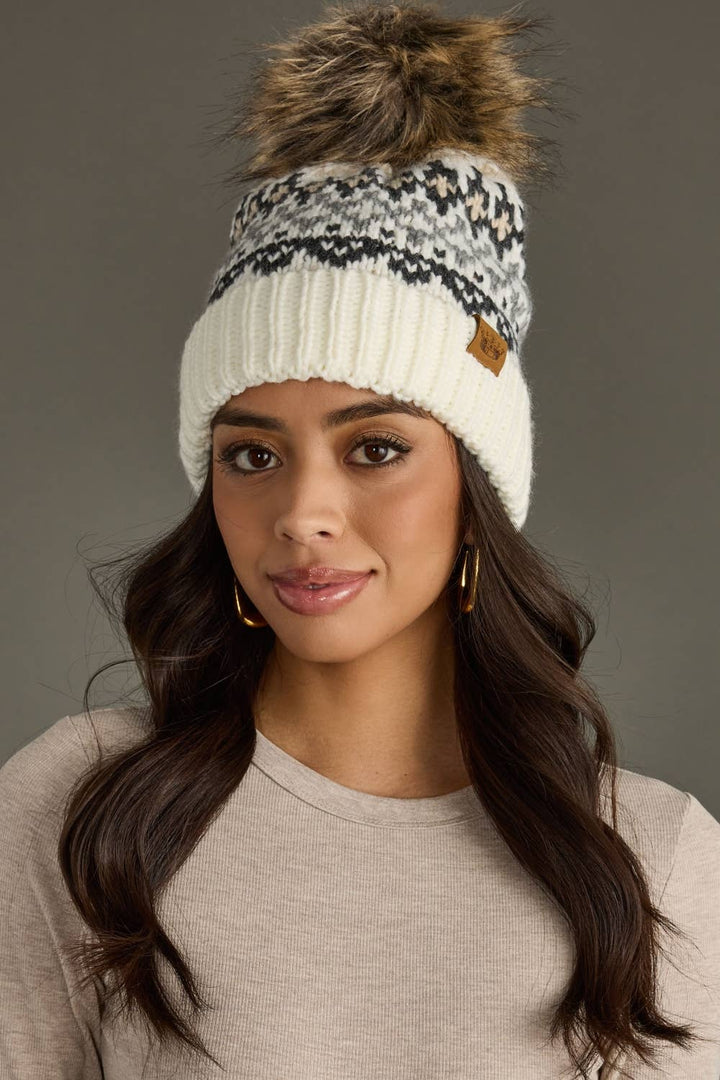 Ivory, Gray & Tan  Pom Hat