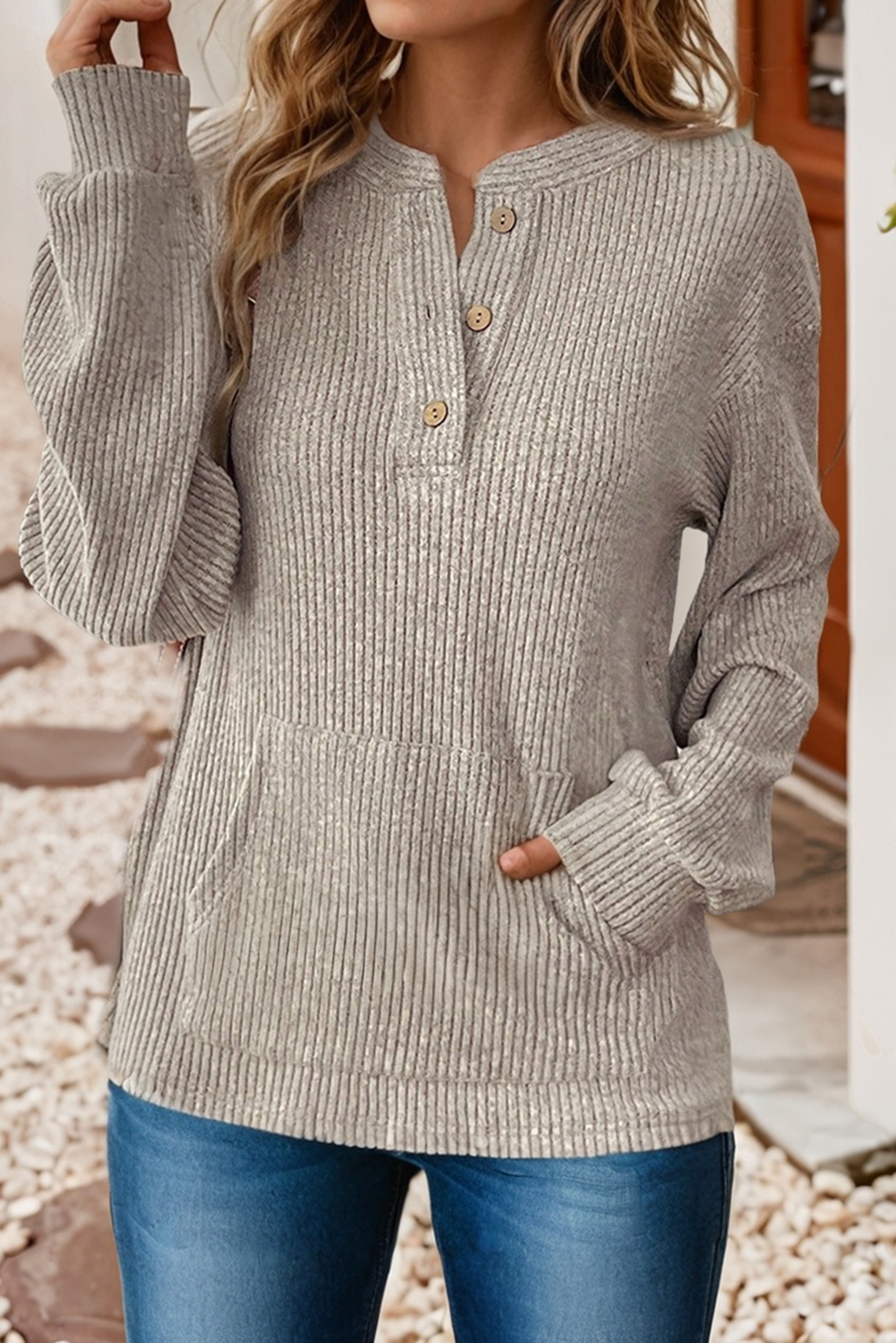 Drop Shoulder Henley Top