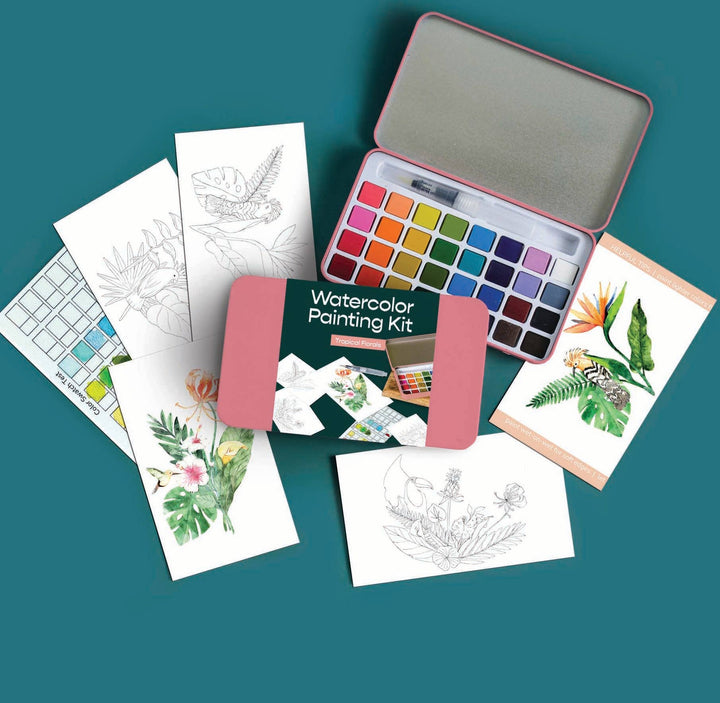 Tropical Florals watercolor painting kit