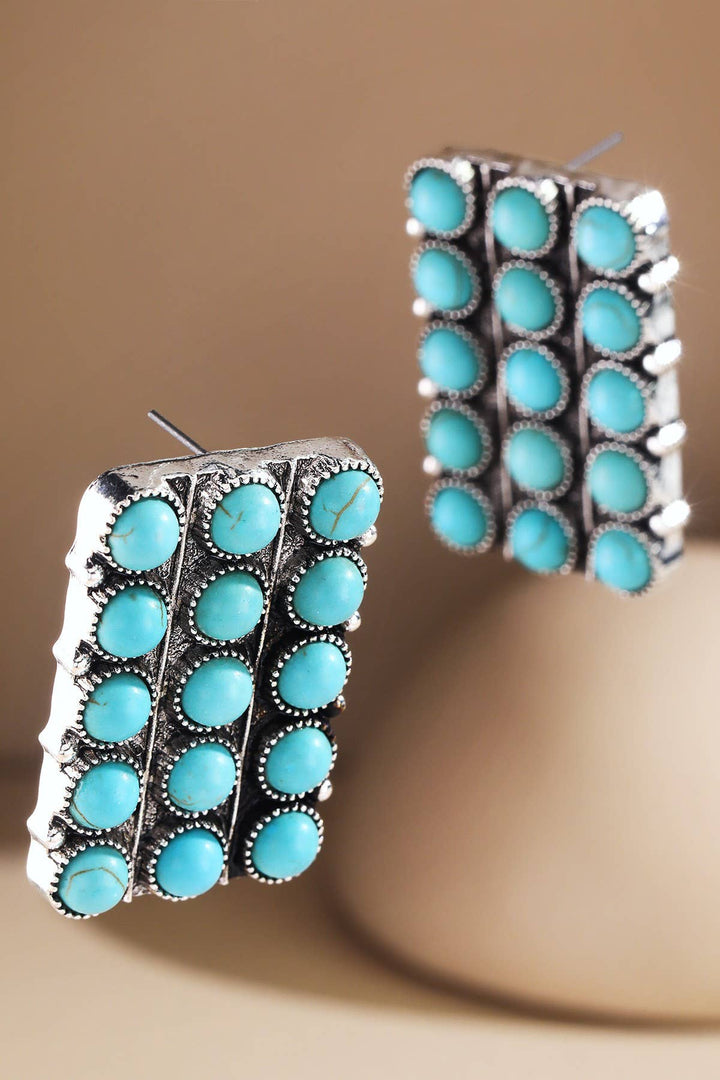 Western Rectangle Turquoise Bubble Earing