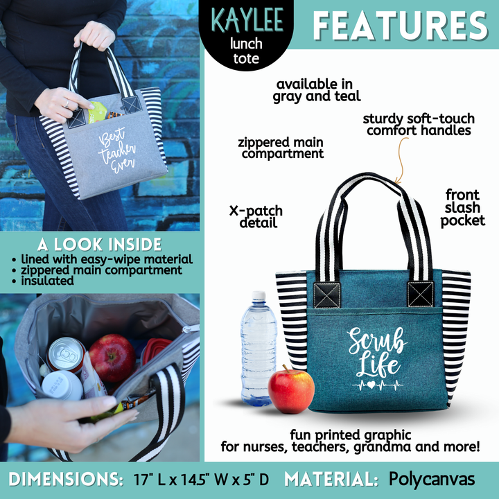 Trendy Insulated Zippered Lunch Tote with Accessory Pockets