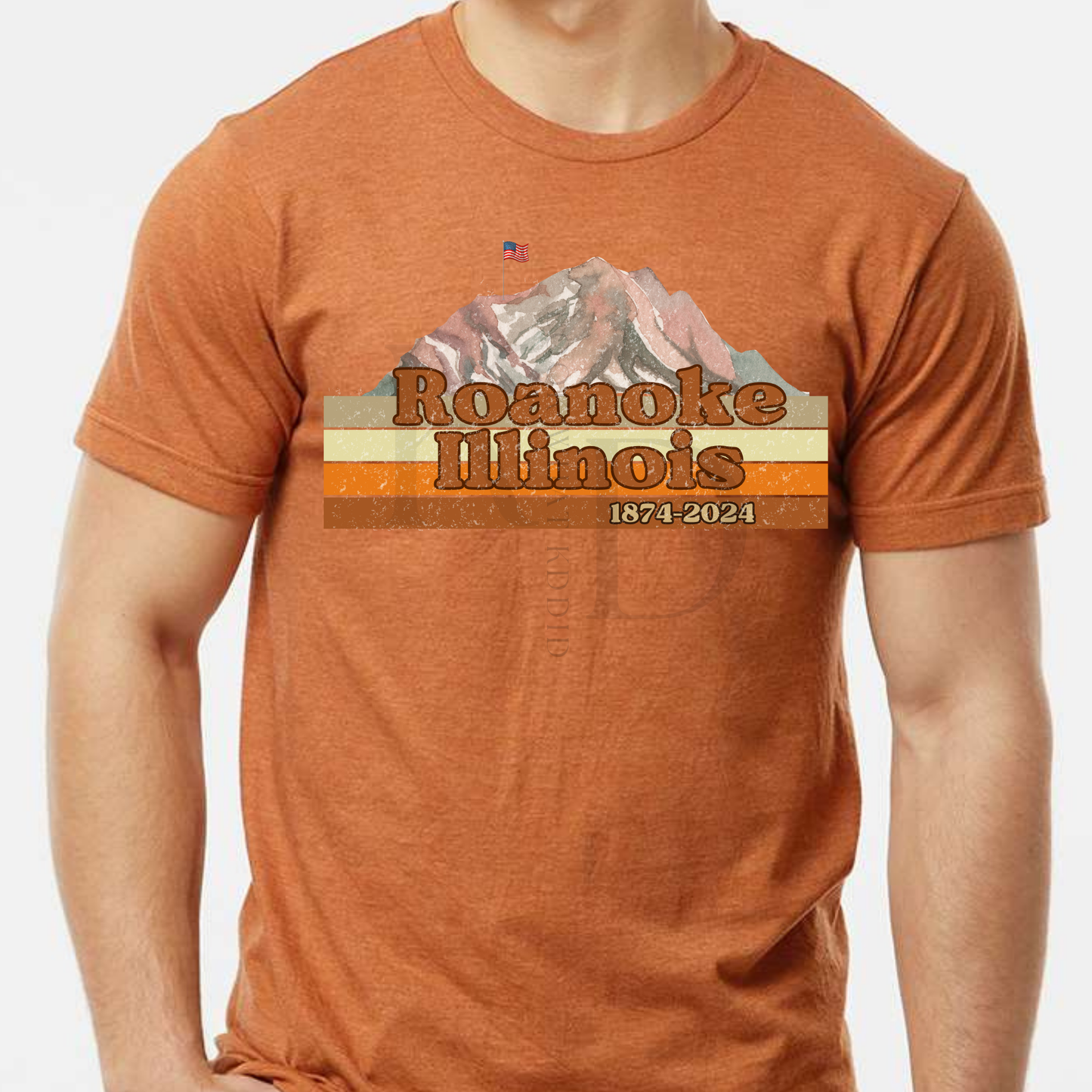 Roanoke  IL 150th year Celebration Earth Tone Multi-Stripe Design T-Shirts