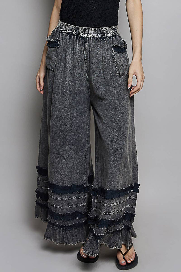 Ruffle Detail Wide Leg Pants