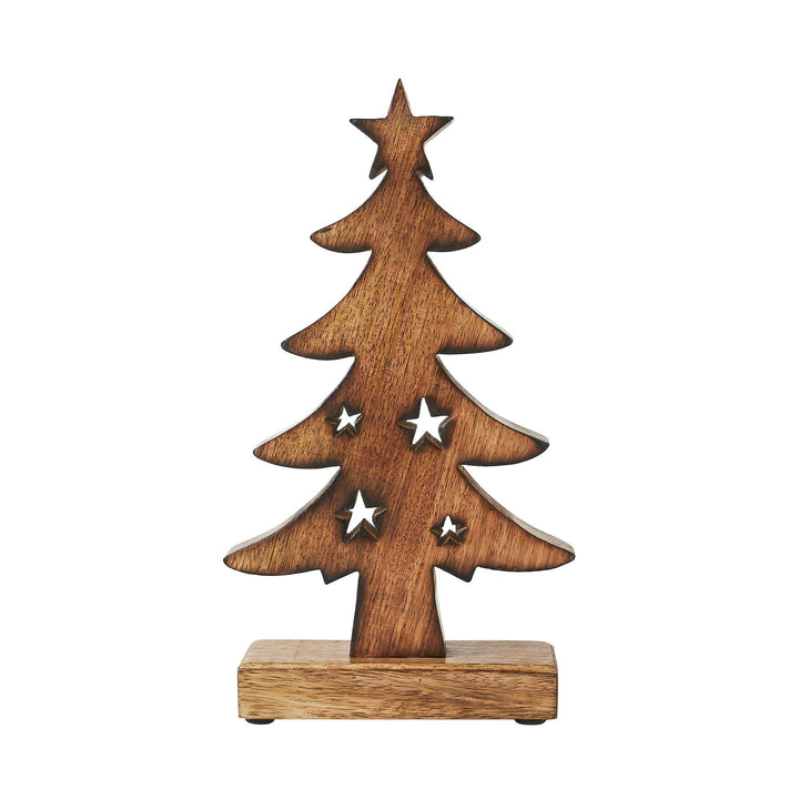Christmas Tree Two Toned White Natural Wooden Figurine 10x5.5x2