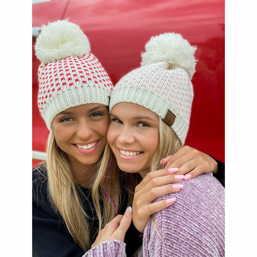 Heart Knit Pom Beanie