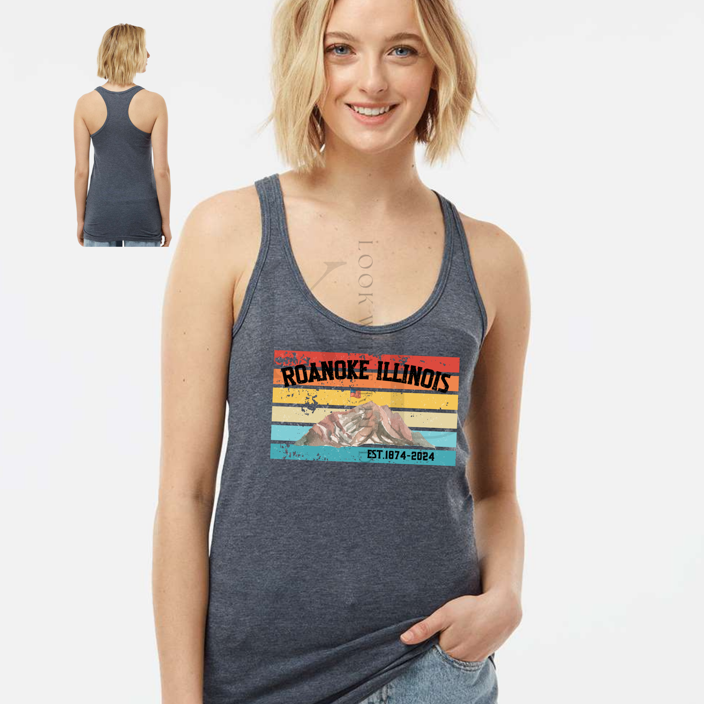 Roanoke  IL 150th year Celebration Retro Multi-Stripe Design Tank Tops