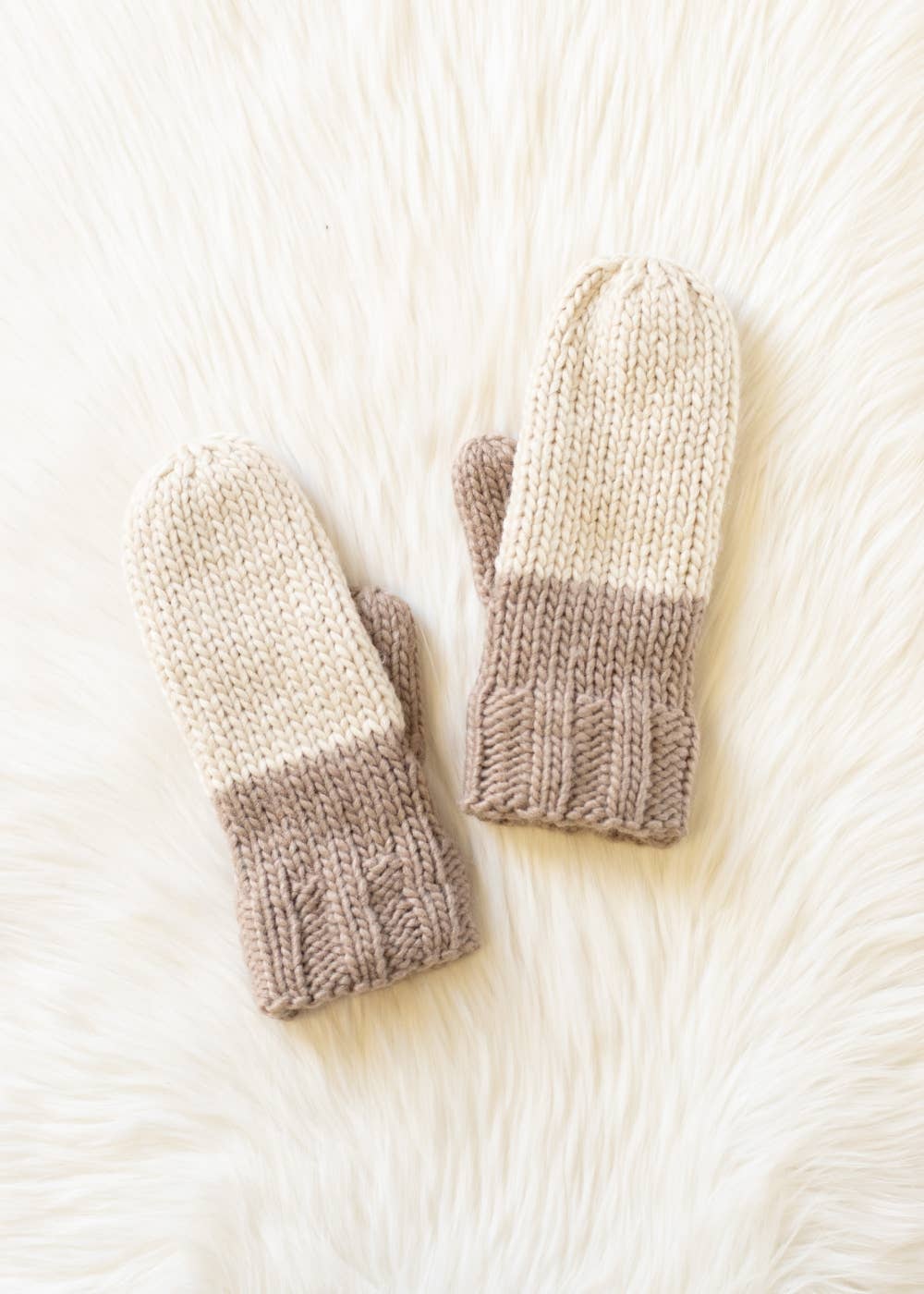Beige & Taupe Color Block Knit Mittens