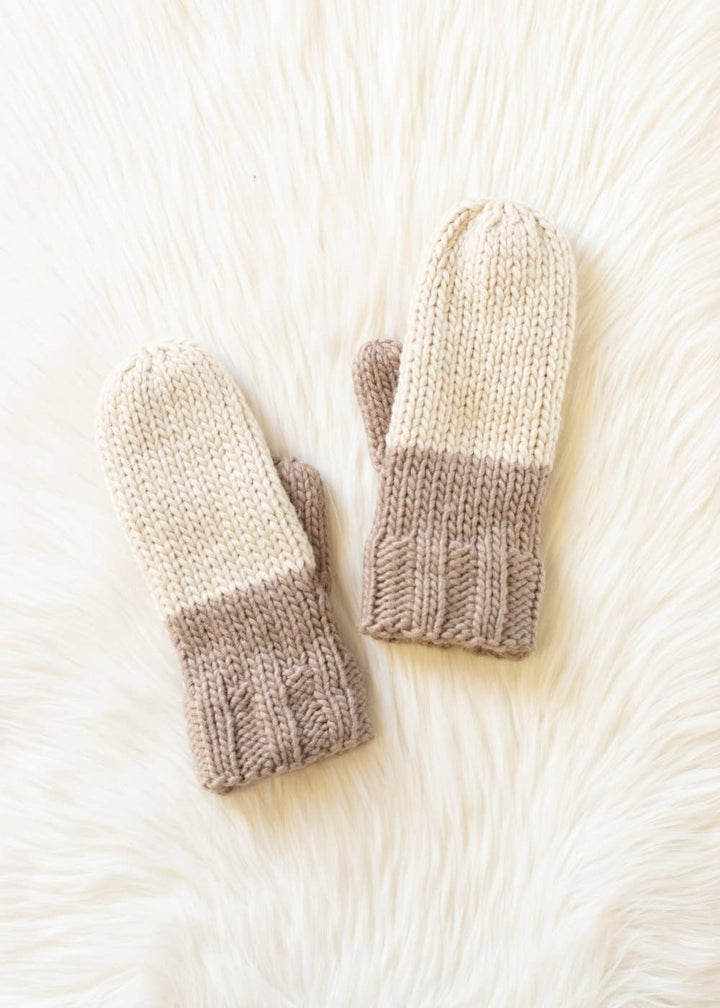 Beige & Taupe Color Block Knit Mittens