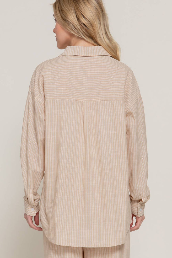 Long Sleeve Button Down Y/D Stripe Gauze Shirt