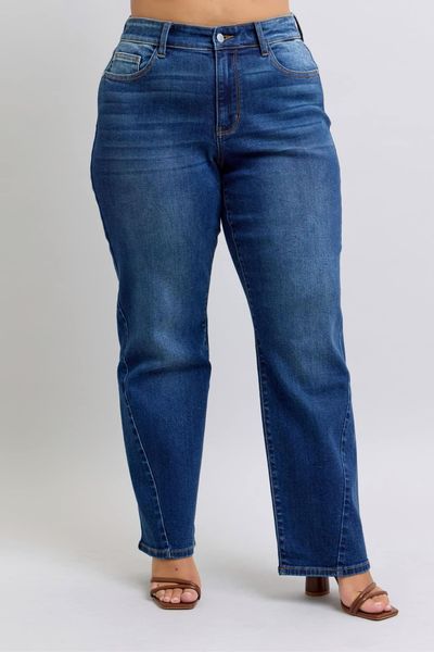 82629 Judy Blue Mid Rise Side Seam Detail Straight Denim