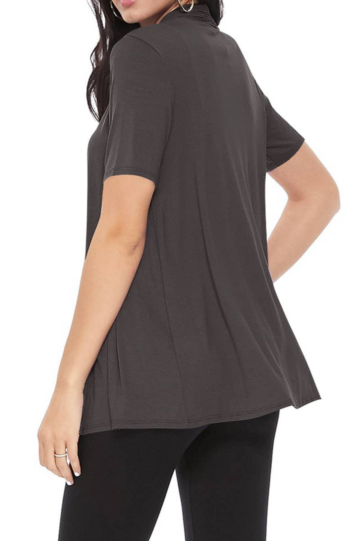 Women's Casual Short Sleeve Draped Open Front Solid Cardigan