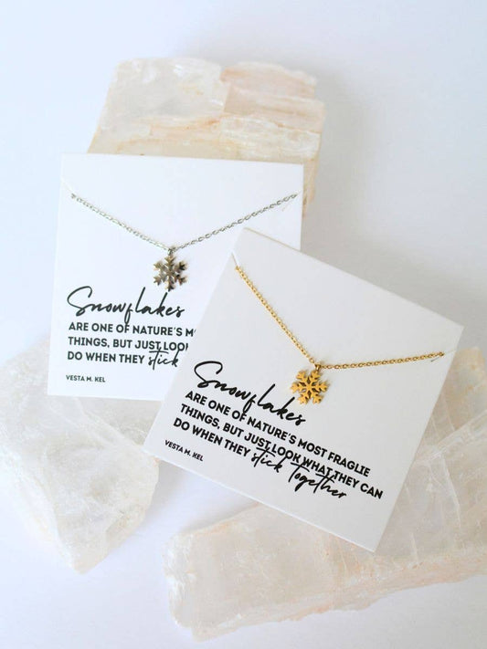 Christmas Winter Snowflake gift charm necklace on quote card