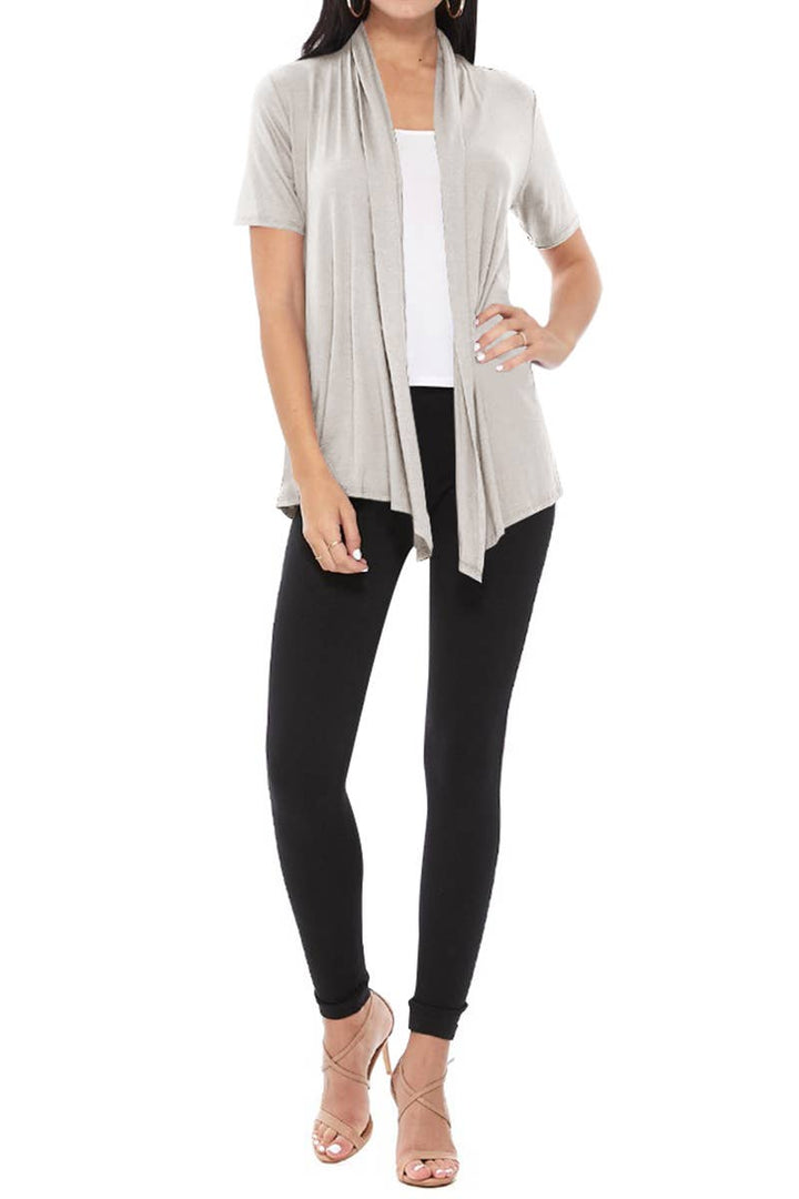 Women's Casual Short Sleeve Draped Open Front Solid Cardigan