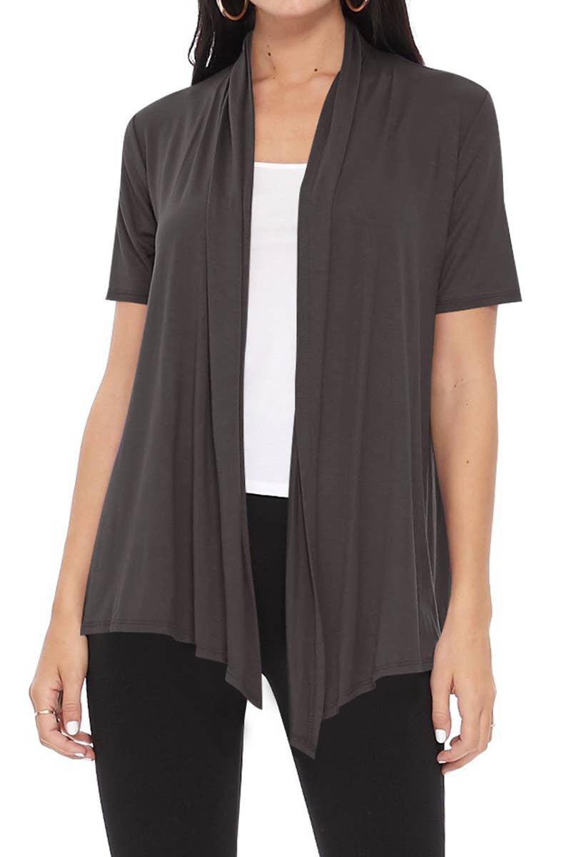 Women's Casual Short Sleeve Draped Open Front Solid Cardigan