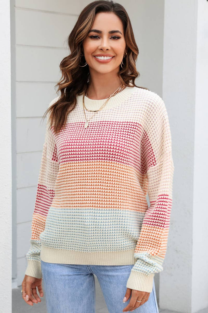 WAFFLE KNITCOLOR BLOCK SWEATER