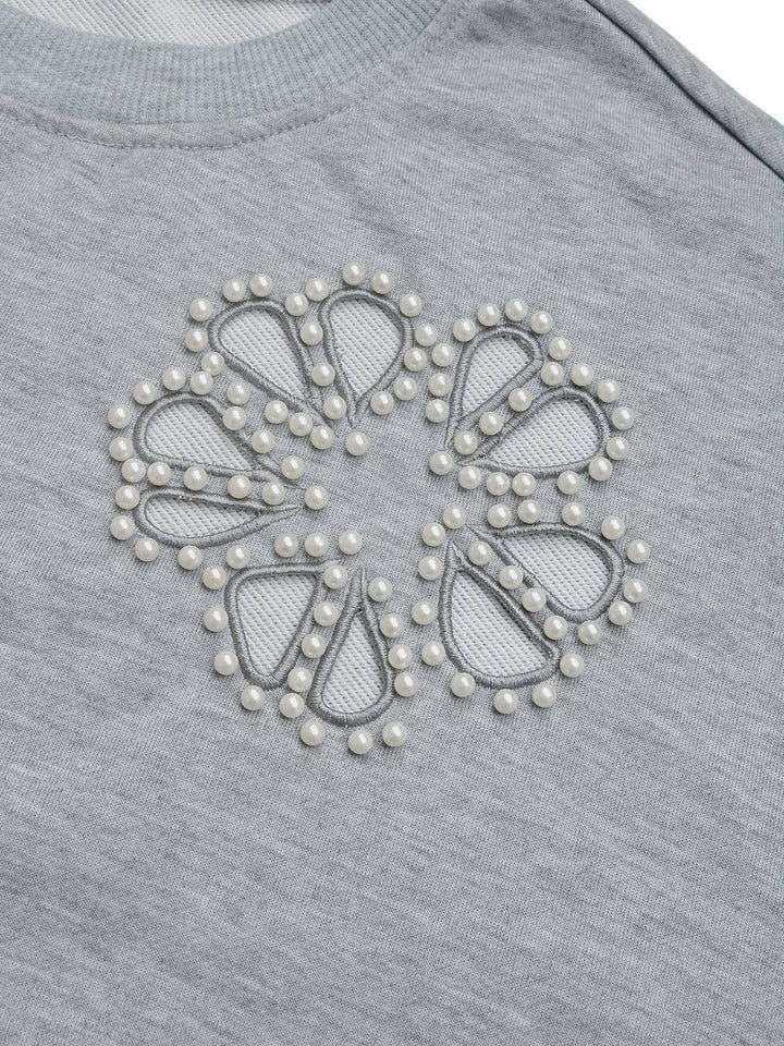 Cut-Out Floral Crewneck Loose Sweatshirt