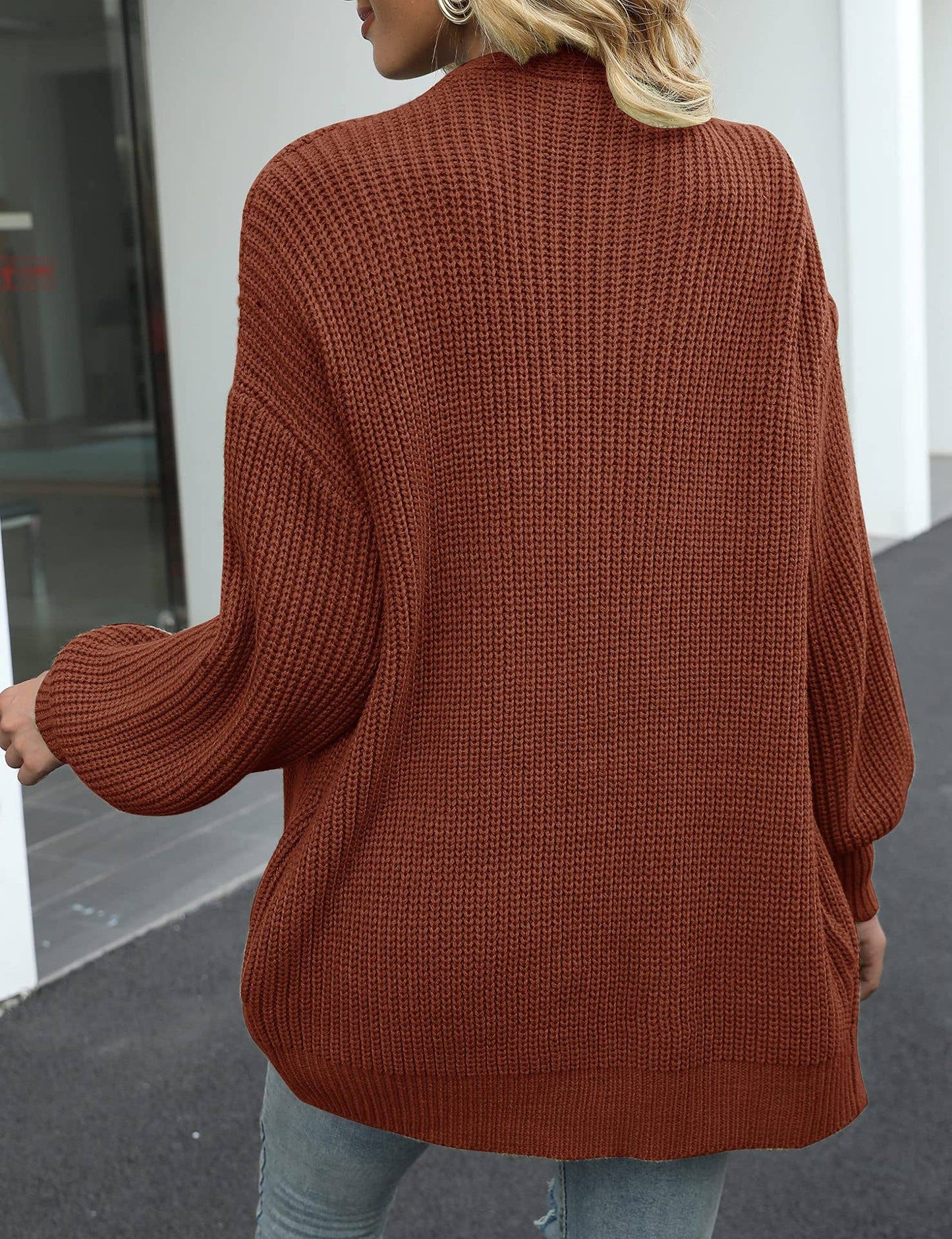 Balloon-Sleeved Chunky Needle Cardigan