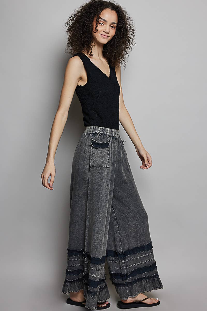 Ruffle Detail Wide Leg Pants