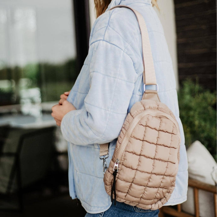 Tan Wholesale Quilted Sling Belt Bag