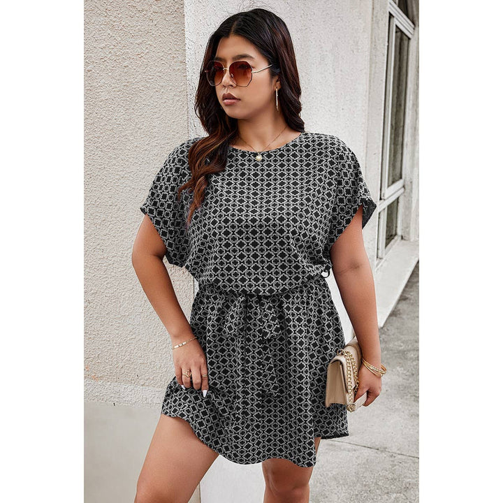 Plus Round Neck Printed Batwing Sleeve Loose Dress