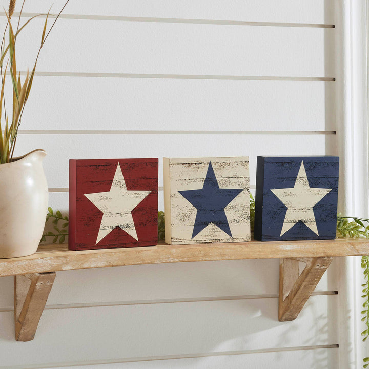 RWB Star Block Signs Set of 3
