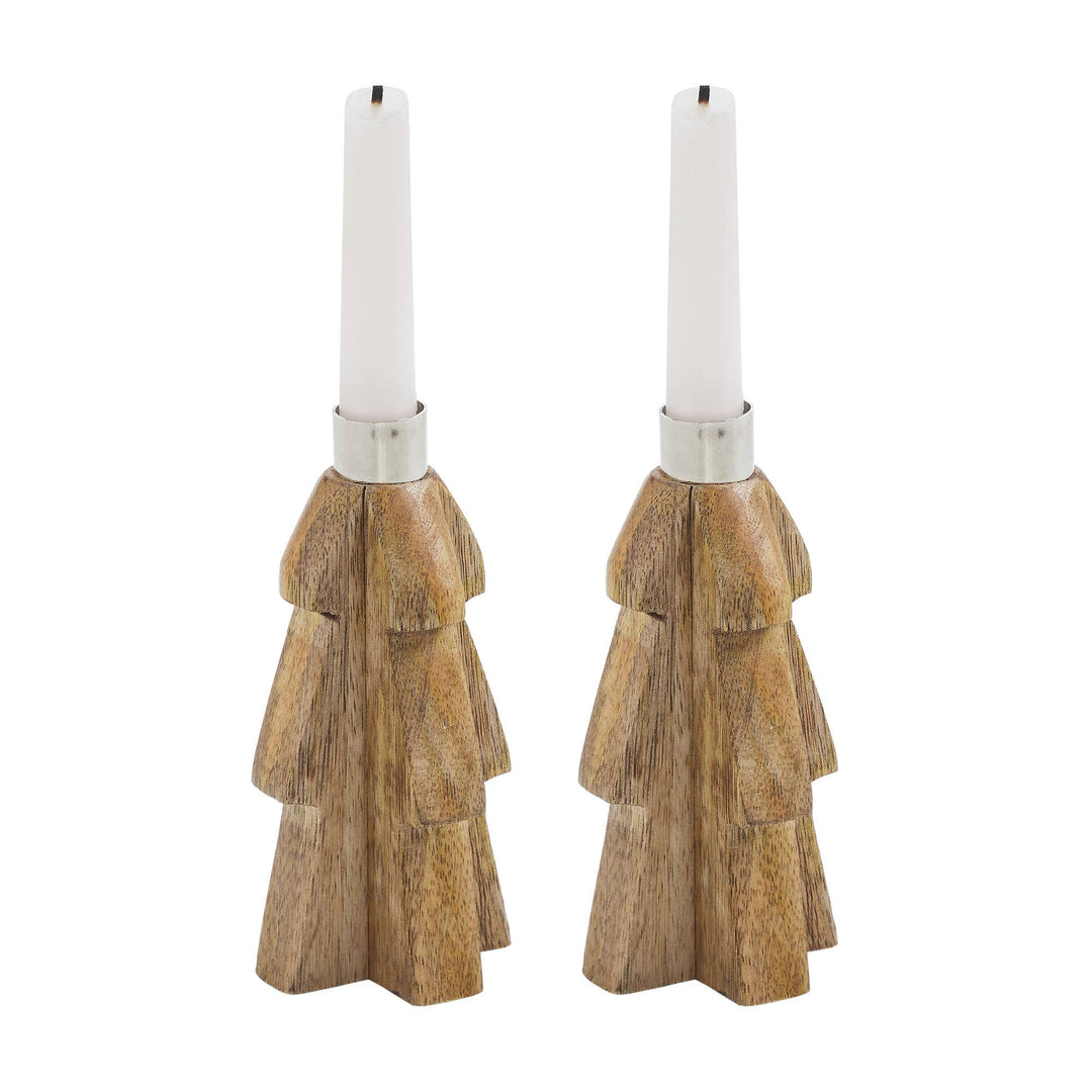 Wooden Taper Candle Holder Set of 2