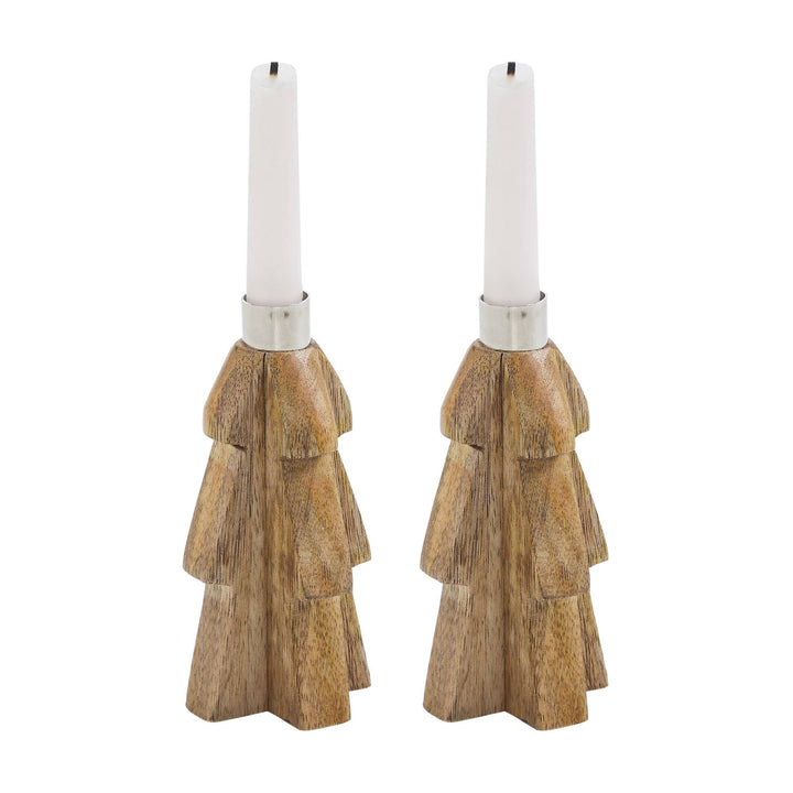 Wooden Taper Candle Holder Set of 2