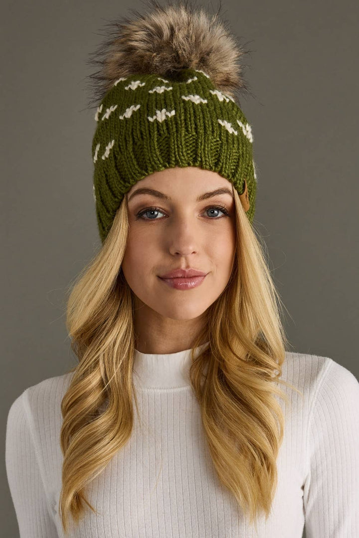 Olive Fleur-De-Lis Pom Hat