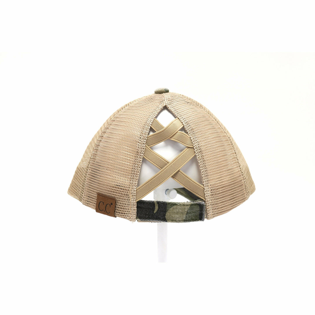 Distressed Camouflage Criss-Cross High Ponytail CC Ball Cap