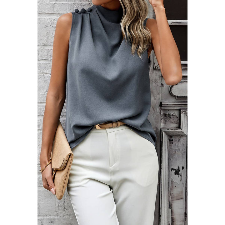 Button Trim Layered Collar Sleeveless Blouse