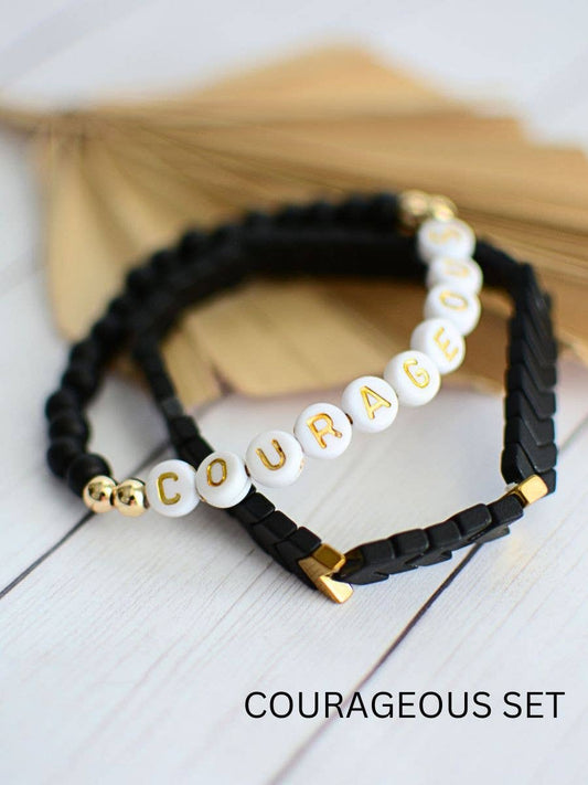 COURAGEOUS word beaded inspirational stretch bracelet