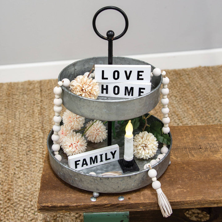 Distressed Metal Two-Tiered Tray