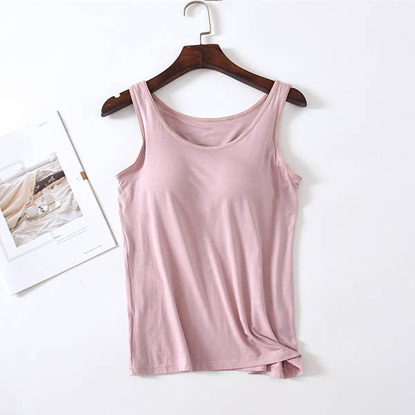 Skin-friendly soft round neck built-in bra tank top