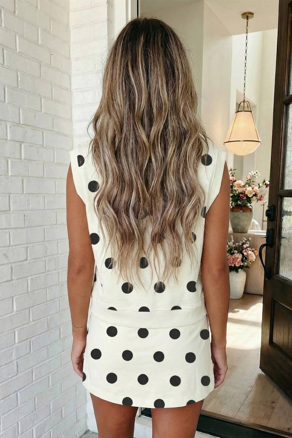 Ribbed Polka Dot Tank Split Skort Set