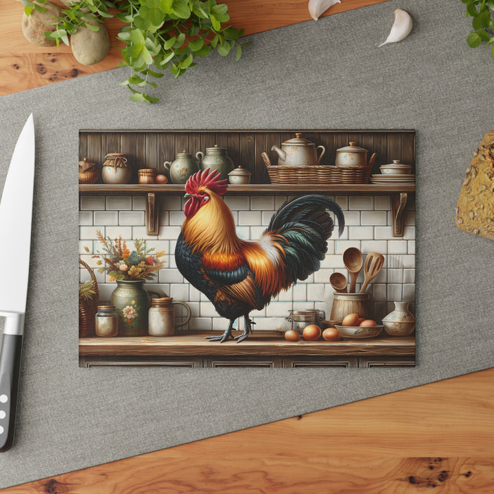 Rooster Kitchen Glass Cutting Board – Rustic Farmhouse Countertop Decor