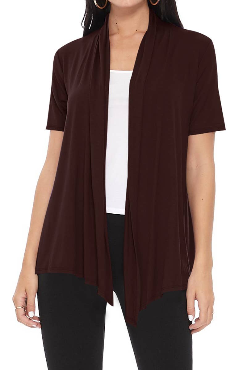Women's Casual Short Sleeve Draped Open Front Solid Cardigan