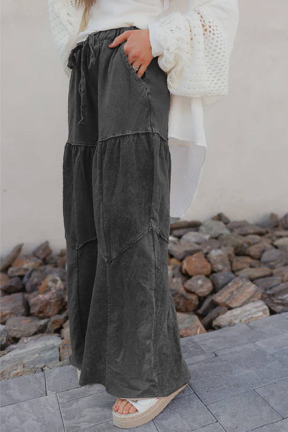 Mineral Wash Wide Leg Patchwork Pants