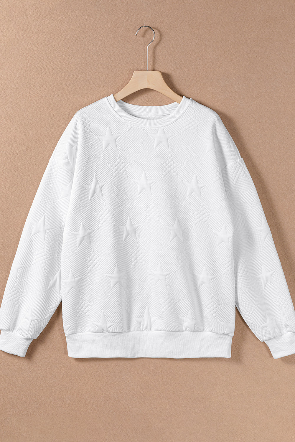 White Star Embossed Textured Drop Shoulder Sweatshirt