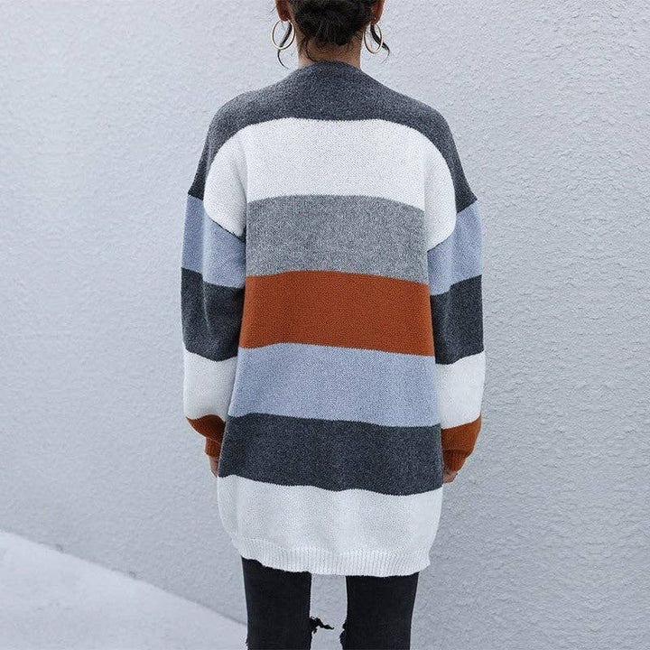 Long Striped Open Front Cardigan